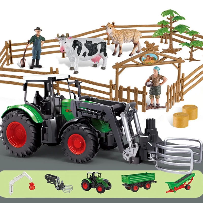 1:24 Rc Car Alloy Remote-Controlled Tractor Toy With Headlights Simulation Electric Farm Truck Toy Set kid Outdoors Toys Gifts 3