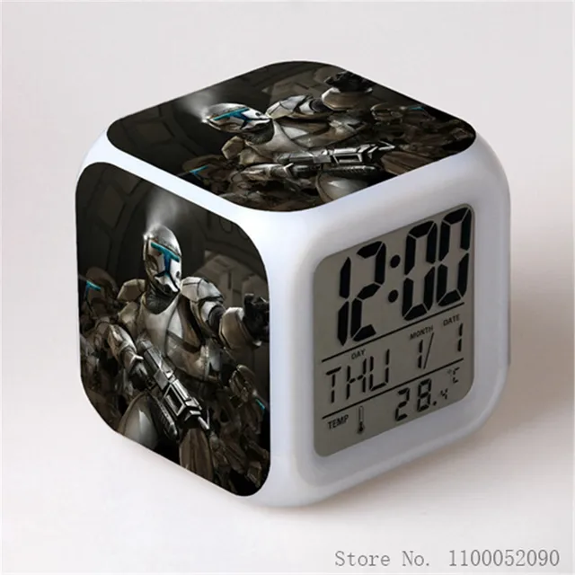 Disney 3D Star Wars Printed Alarm Clock LED Digital Clock 7Color Changing Light Night Glowing Kids Desk Clock Children Gift Toys 3