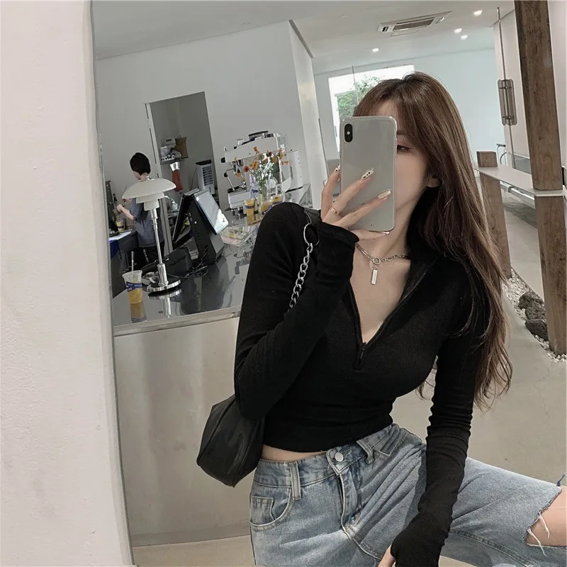 Women Long Sleeve Cropped Slim Fit T Shirts