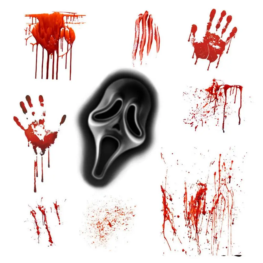 Window Bathroom Shadow Glass Ghost Wall Decal Halloween Decor Halloween Stickers Horror Blood Hand Print Door Stickers