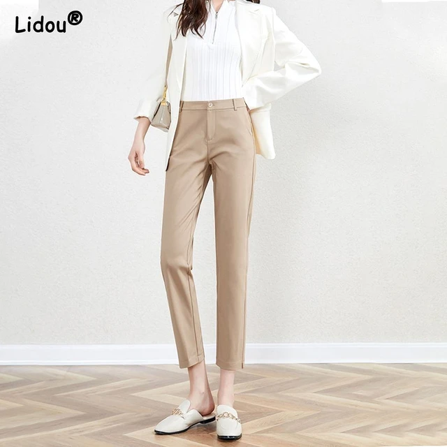 High Waist Cropped Work Pants Women Fashion Casual Solid Color Office Smart  Ankle Length Pants Trousers Spring Summer - AliExpress