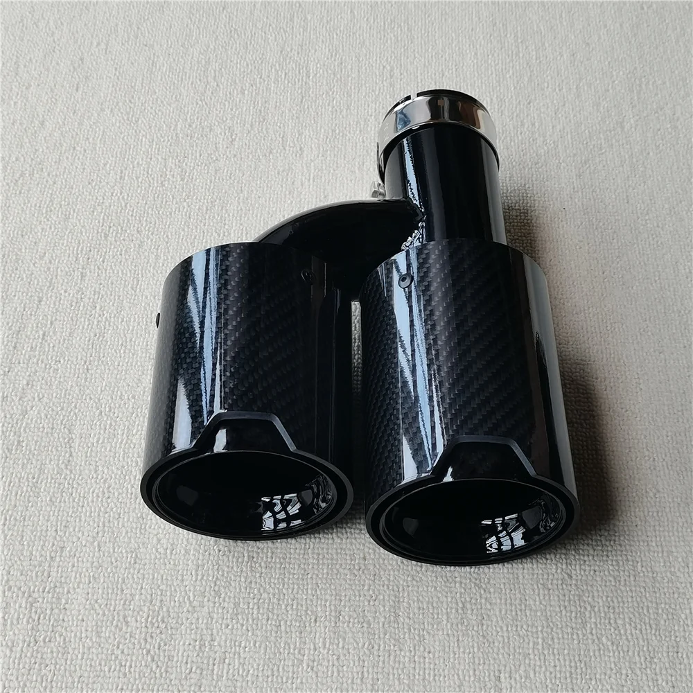 1Pair L+R Dual Outlet Glossy Carbon Fiber Muffler Pipes Universal M Performance Black Stainless Steel Exhaust Tip For BMW Series