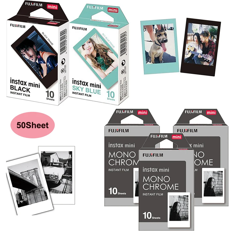 

Fujifilm Instax Mini 12 Mono Chrome/Black/Sky Blue (5-Packs) For Fuji Instant Mini 11 7+ 40 70 90 Camera Instax Mini Film Paper