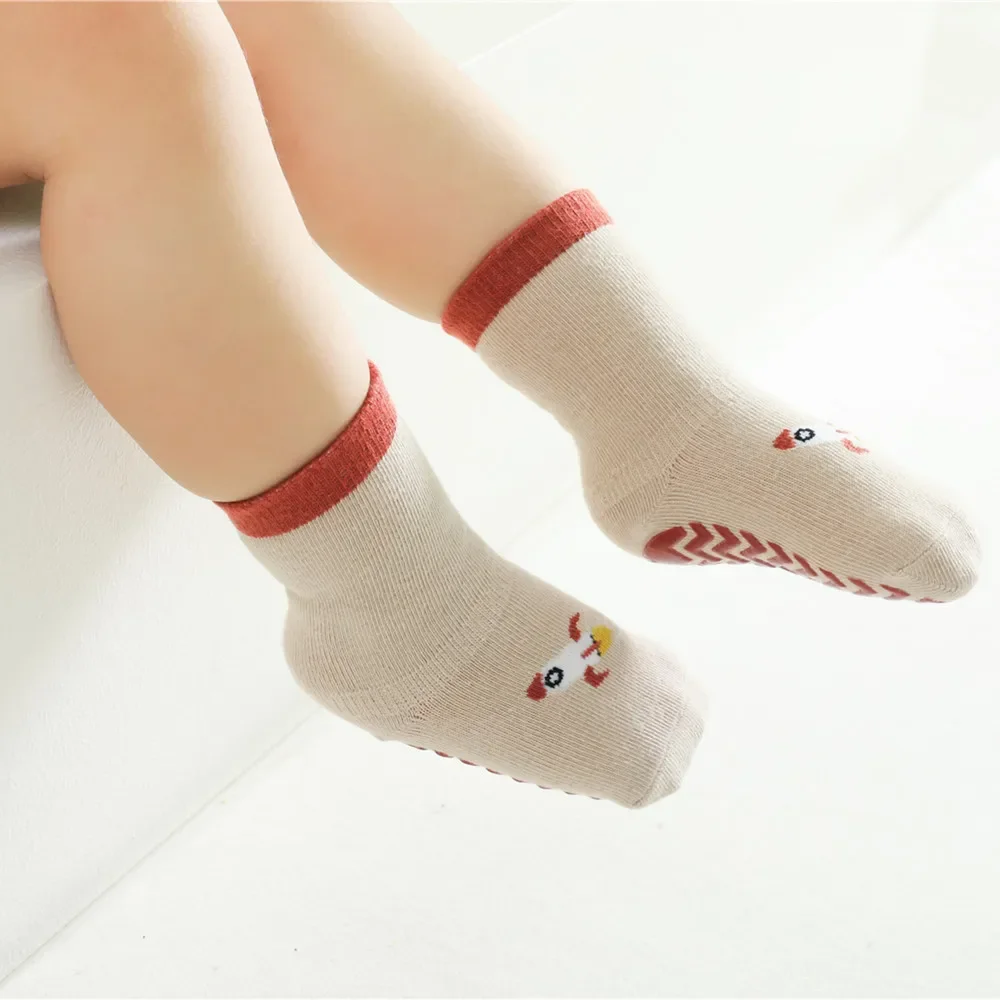 Autumn Spring Korean Baby Anti-slip Sport Thermal Floor Socks Children Cute Cartoon Transport Home High Long Slippers Stockings