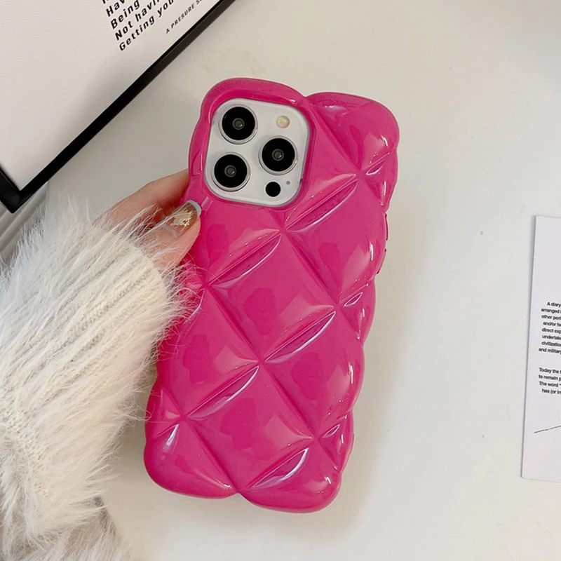 Rose Diamond Grid Pattern Shockproof Glossy Silicone Phone Case