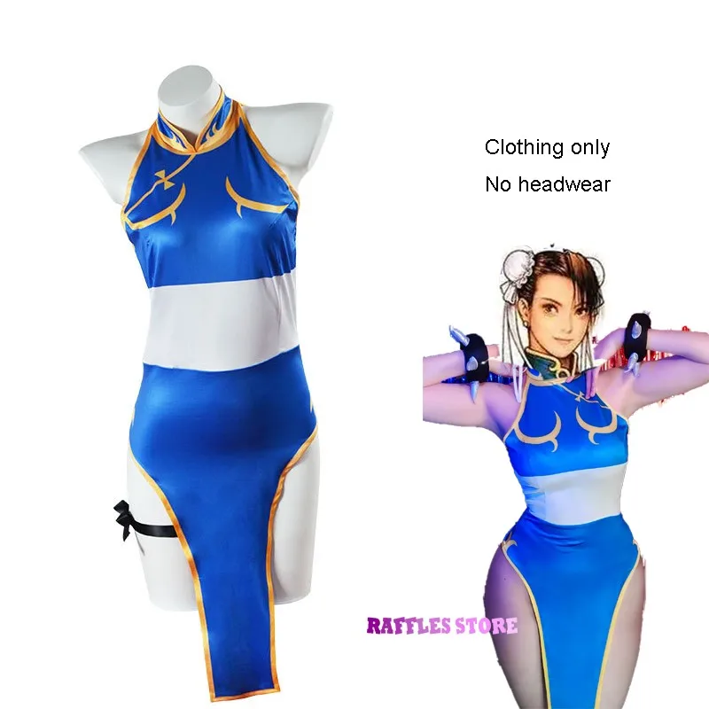 Cosplay Costume Chun Li Cosplay Dress Costume Game SF Chunli Role Play Blue Qipao Outfit Full Set Jackie Kung fu Halloween Party Suit For Fun