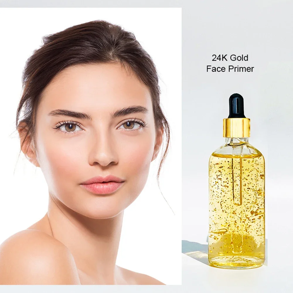 

Private Label 24K Gold Essence Primer 100ml Custom Logo Bulk Dropper Glass Bottle Serum Moisturizes Nourishes Skin Makeup Pores