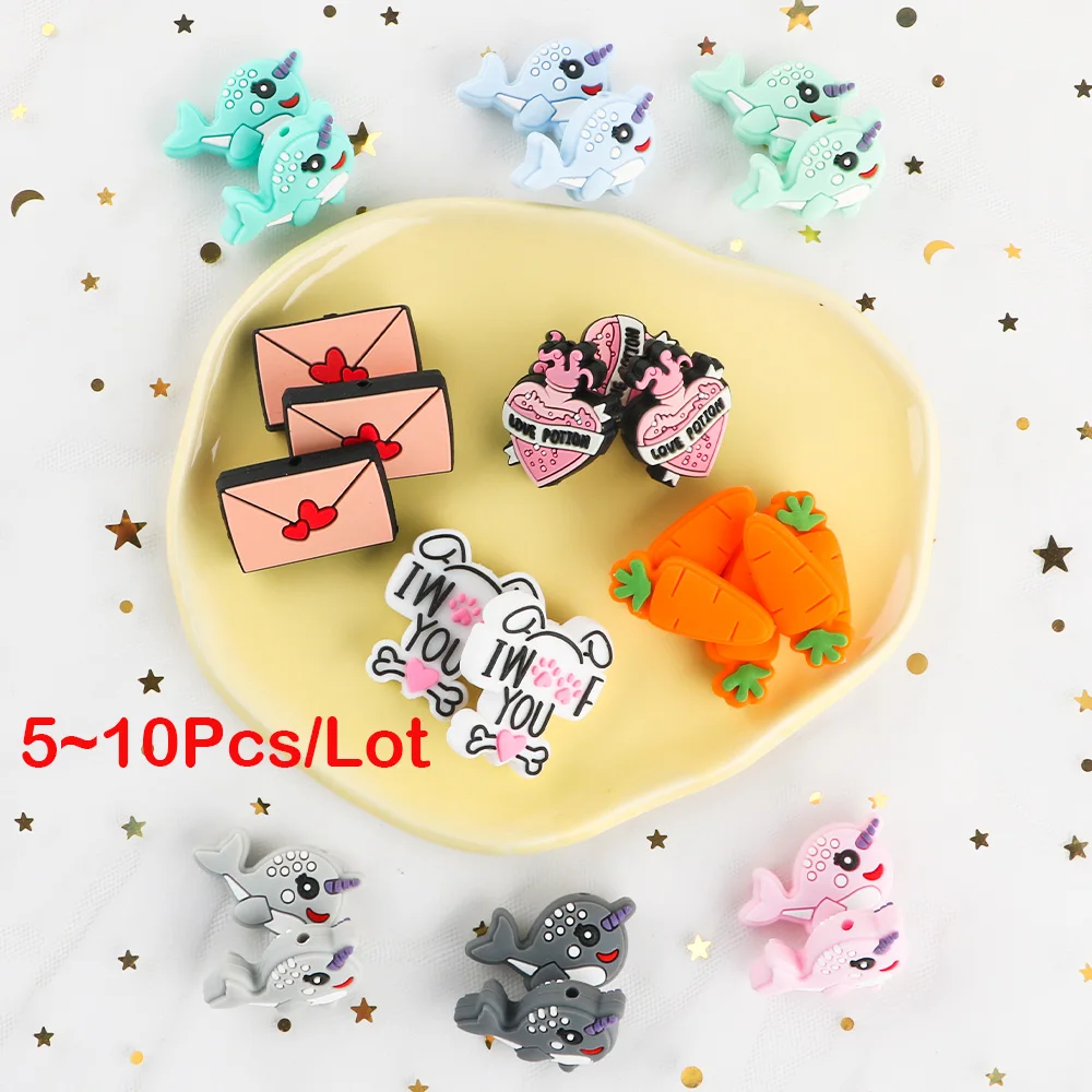 

Sunrony 5-10Pcs Animal whale Cartoon Silicone Beads Food Grade Nursing Chewing DIY Pacifier Chain Necklace Jewelry Accessories