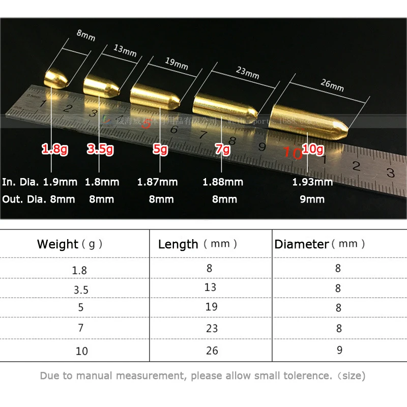 5PCS 1.8g - 10g Fishing Bullet Weights Brass Sinker For Fishing Hook & Lure  Texas Rig Tackle Accessories