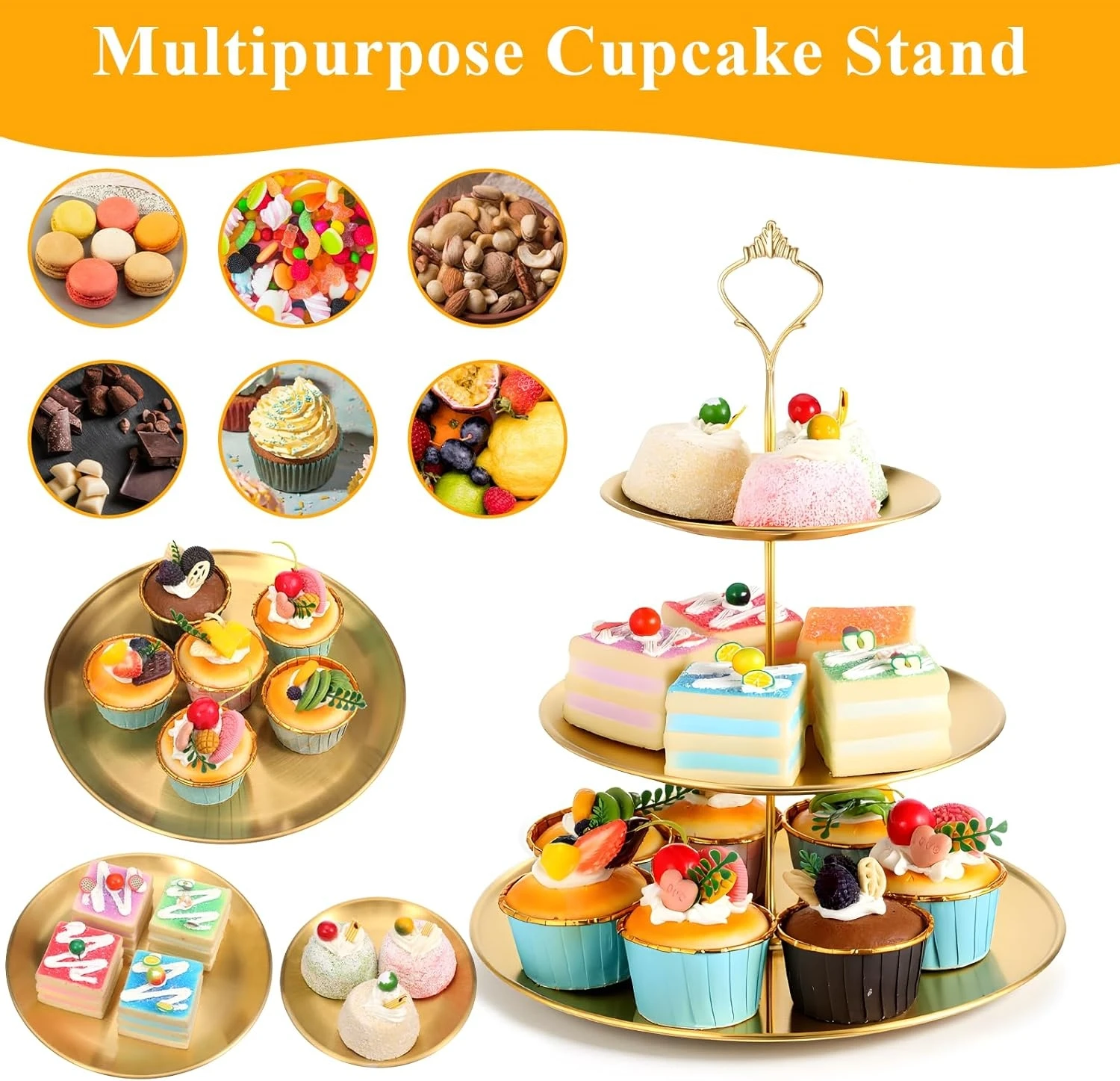 Wedding Gold 3-Tier Cake Stand - Luxury Dessert Display Rack for Bridal Shower Birthday Festival Celebration