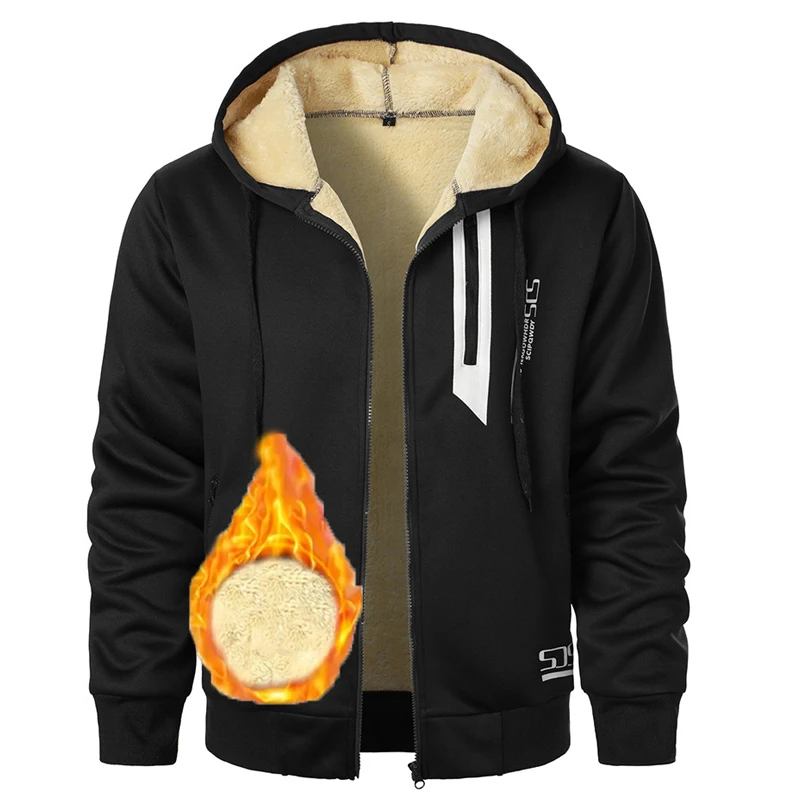 Animal Game Fleece Hoodies for Men Full Zip Up Sweatshirt Thick Sherpa Lined Hooded Heavyweight Jacket Casual Thick  Sweatshirts
