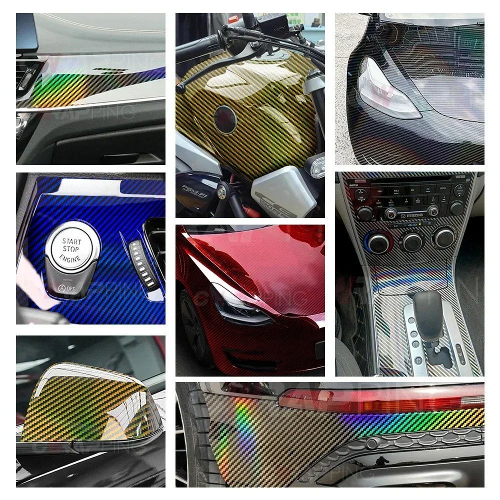 Laser Regenbogen Carbon Faser Aufkleber Glanz Auto Vinyl Wrap Film Air Release Blase Kostenloser Wasserdichter Aufkleber Tuning Auto Zubehör – Detail 21