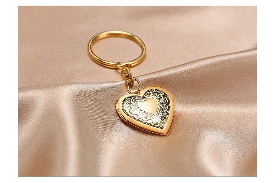 Vnox Foto-Schlüsselanhänger, Edelstahl-Herz-Charm, Bildeinsatz, Medaillon-Schlüsselanhänger, lässiges romantisches Unisex-Damen-Accessoire – Detail 6