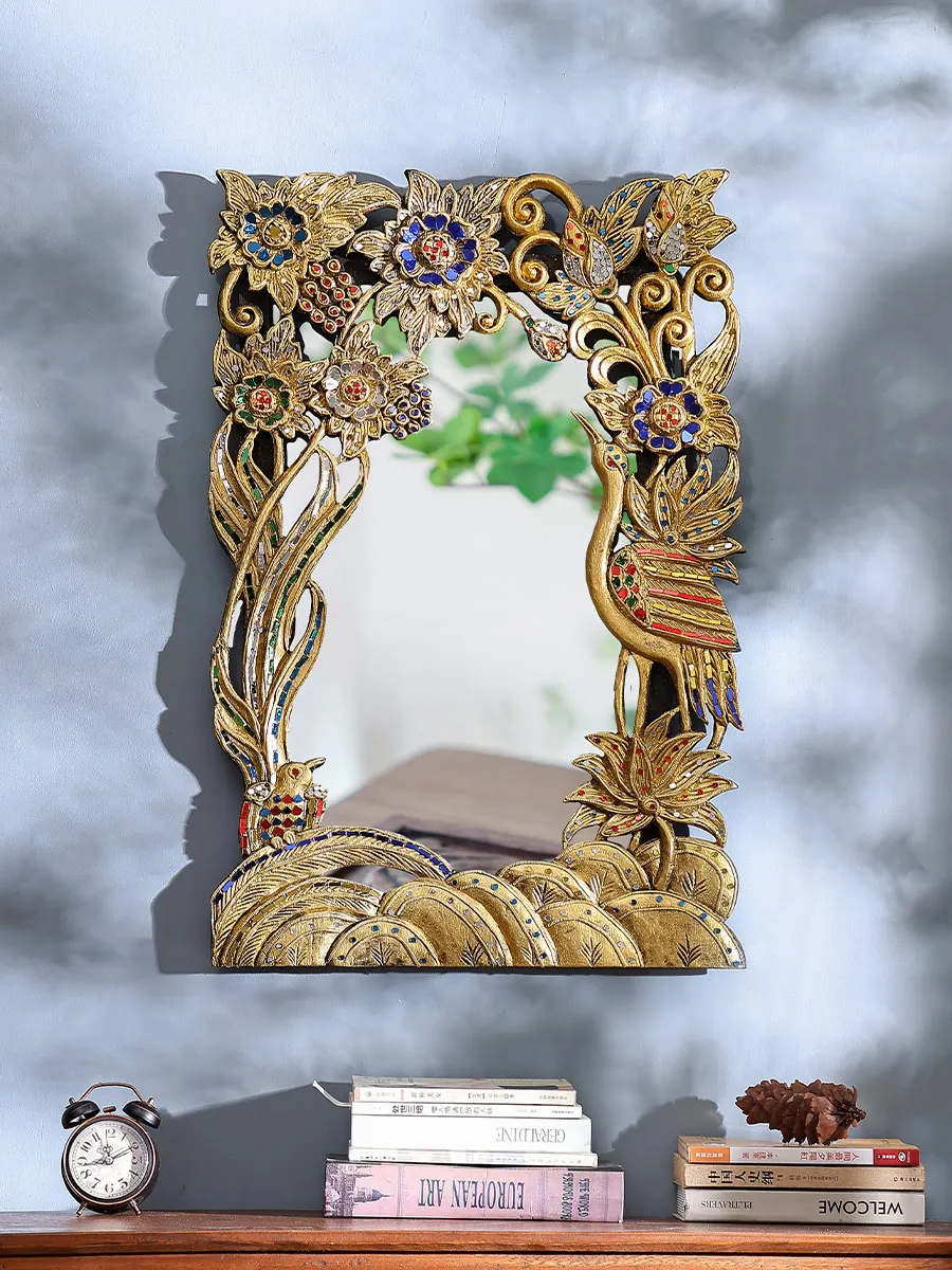 

Solid wood pendants creative wall decoration bathroom dressing table mirror hanging porch mirror makeup dressing frame frame fra