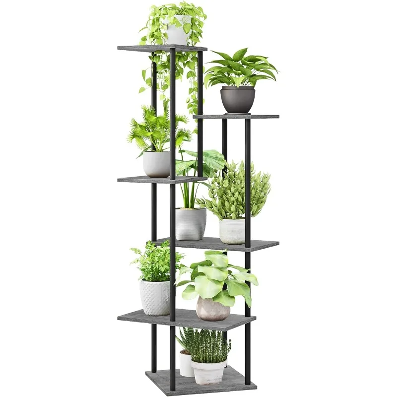 Plant Stand Indoor 6-Tier Metal Wood Plant Shelf for Multiple Flower Pots Corner Tall Flower Holders for Living Room Balcony