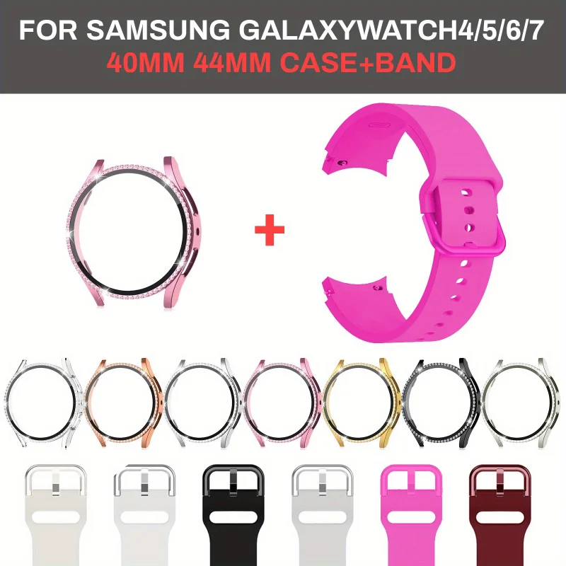 Elegant Strap and Diamond-Accented Case for Smartwatches - Set of 2