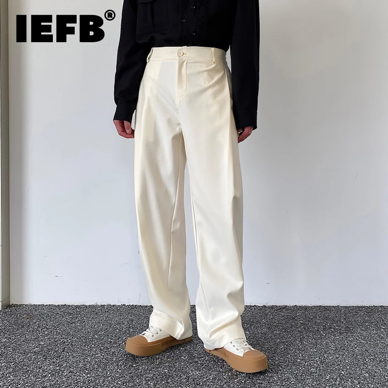 

IEFB Men's Clothing Fashion Baggy Trousers Autumn Personalized Pleated Buckle Adjustment Straight Casual Pants Trend Male 9C1184
