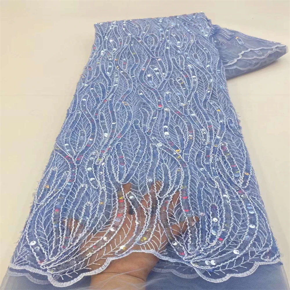 

High Quality African Lace Fabric 2023 French Net Sequins Fabric Sewing Embroidered Lace Tulle Nigerian Lace Fabric 5Yards XZ