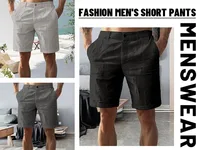 2025Men's Solid Color Casual Short Pants Linen Beach Breathable Comfortable Straight Short Trousers Hawaiian Holiday Men'S Pants - Image 5
