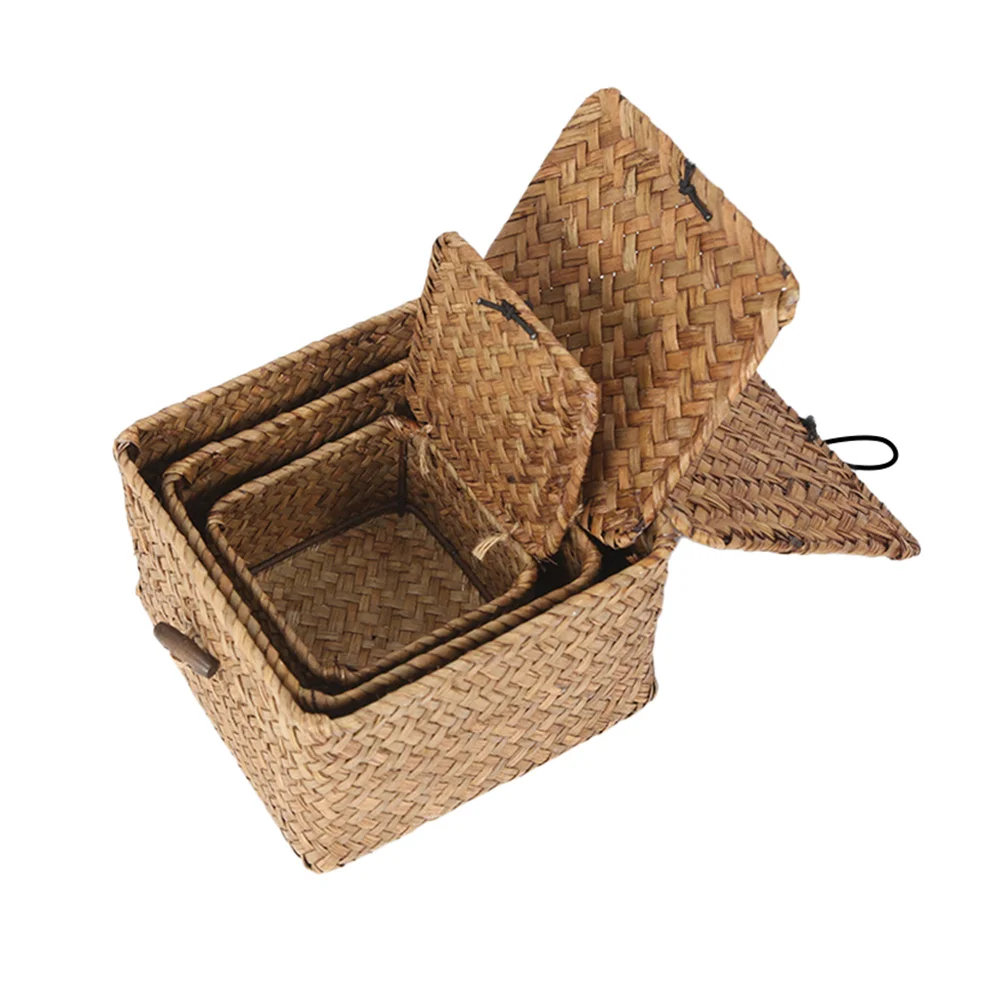 Shelf Baskets with Lid Storage Baskets 3Pcs Woven Hyacinth Closet