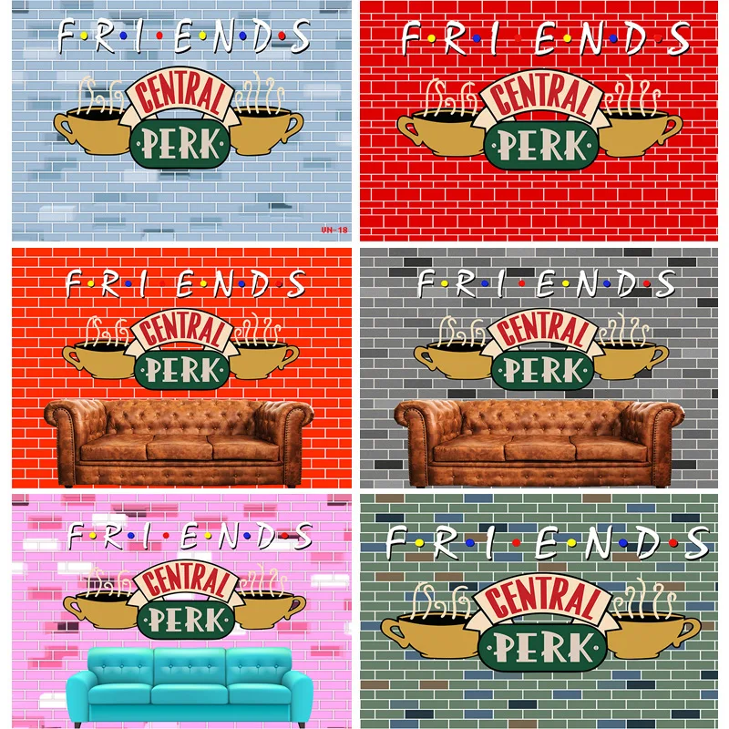 

Friends Party Central Perk Brick Wall Photography Backdrops Props Retro Sofa Children Birthday Theme Studio Background QZ-25