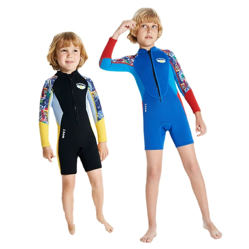 2.5mm Neoprene Youth Kids Wetsuit Summer Surfing Suit Short Sleeve Diving Snorkeling Swimming One-piece Scuba Dive Swimwear Girl