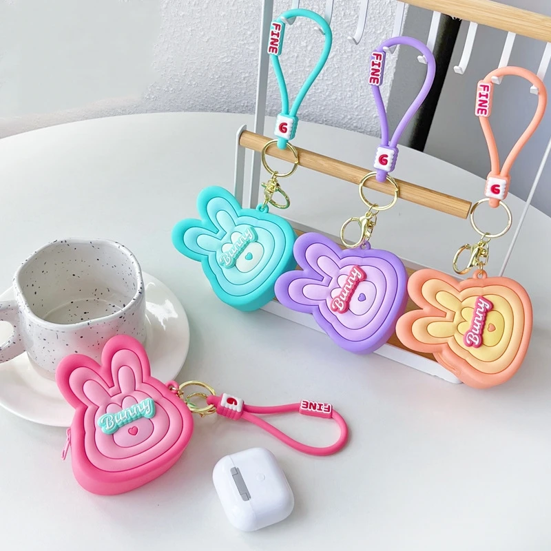 Silicone Coin Purse Creative Cartoon Rabbit Head Wallet Cute Children's Zipper Pendant Storage Pouch Key Bag Purse Pocket