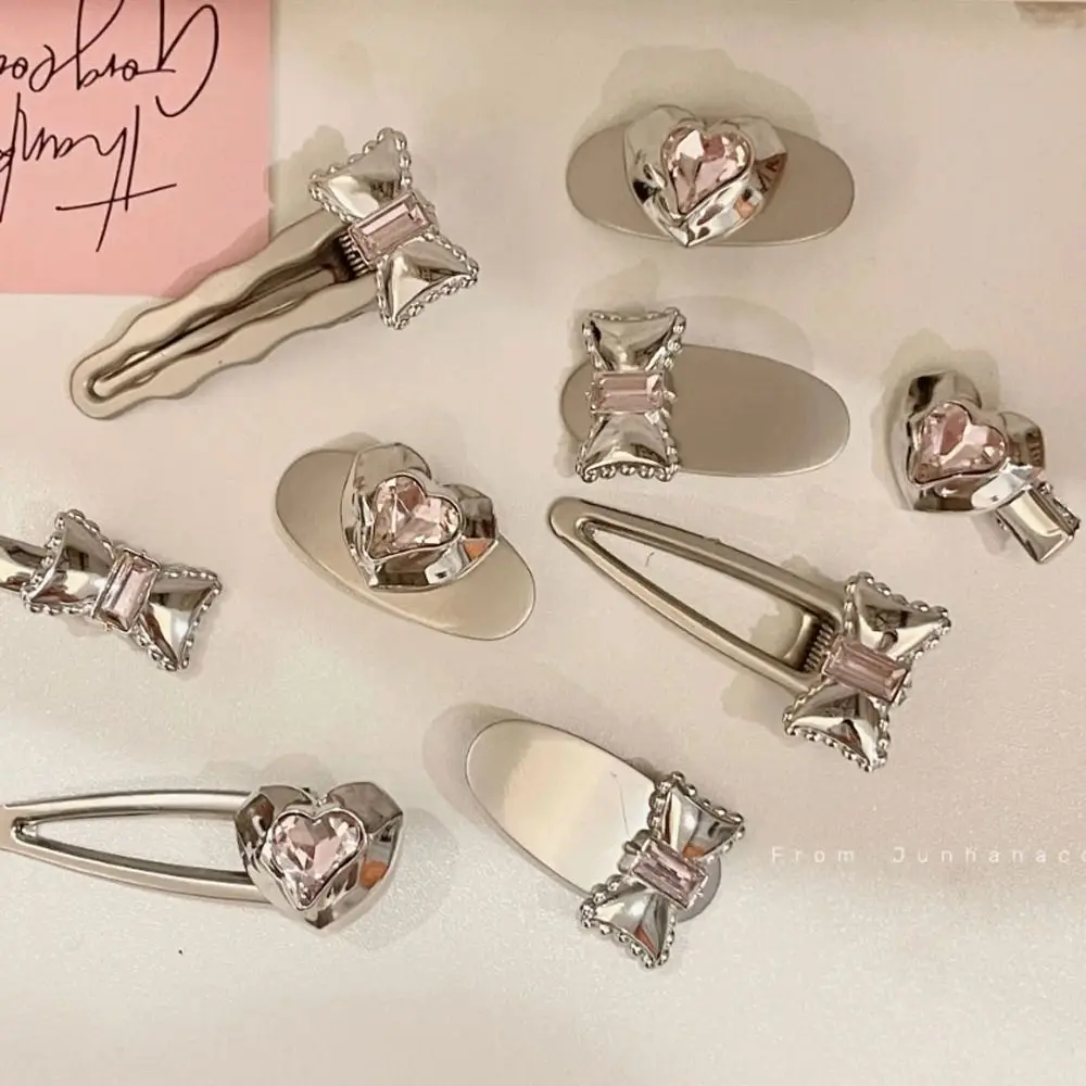 

Heart Crystal Bow Duckbill Hair Pin Creative Small Oval Shape Waterdrop Shape Silver Color Daily