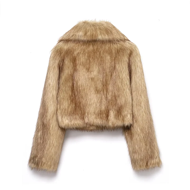 Getäfelter, lockerer Damen-Kunstpelzmantel, Umlegekragen, lange Ärmel, kurze, flauschige Jacke, 2025, Herbst, neue Mode, Dame, Streetwear – Detail 13