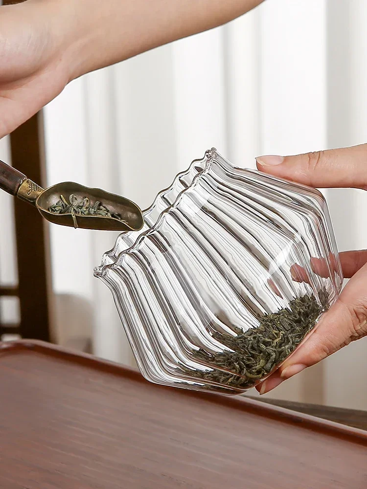 Tea jar Flower tea jar Glass sealed coffee bean Household tea bin Kitchen storage through storage bottle