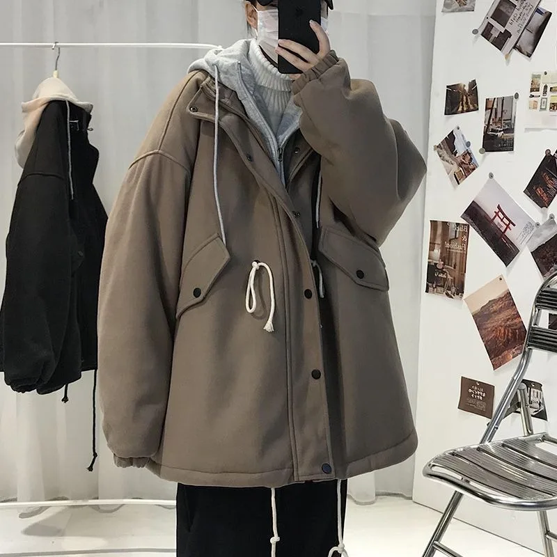 

Fake Two Pieces Cotton Jacket Men's Thick Woolen Coat Autumn Winter New Hong Kong Style High Street Fashion Casual Loose Clothes