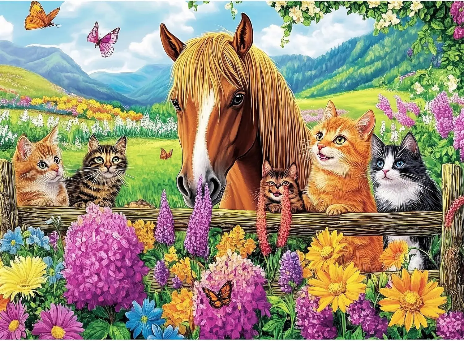 1000/500/300 Pieces Wooden Puzzle for Cats and Horses Jigsaw Puzzles for Challenging Family Activity Games Party Birthday Gift