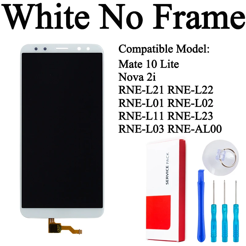 Ricambio Schermo Completo Con Frame Huawei Display Touch LCD Con Frame Completo Per Huawei Mate 10 Lite / Nova 2i RNE-L01/L21, Colore Bianco Touch Screen Vetro Display Frame Bianco