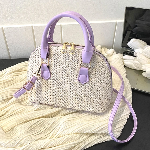 NUOLUX Bag Straw Beach Rattan Handbag Woven Totepurse Wicker Shoulder  Summer Clutch Cotton Bags Vintage Crochet Ropechic