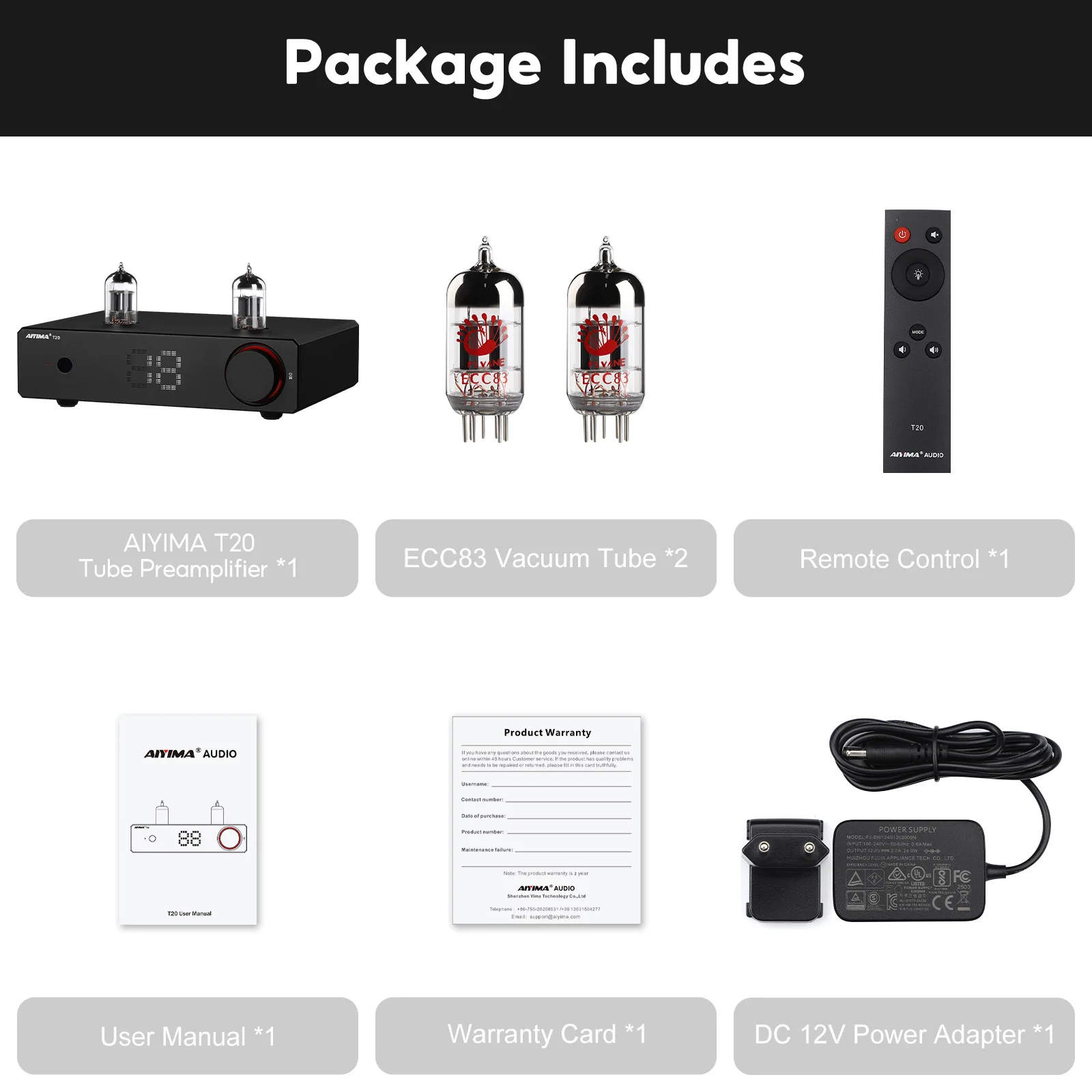 AIYIMA T20 真空管プリアンプ ECC83 フルバランスプリアンプ RCA