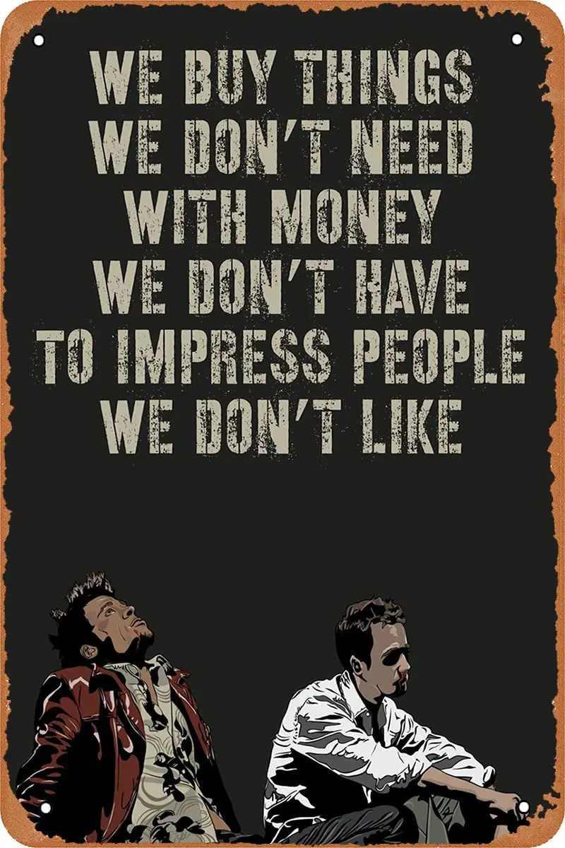 

Fight Club Classic Movie Poster Quote Tin Sign Vintage Metal Sign for Bar Pub Home Cafes Wall Decor 8x12 Inch Wall Decor Posters