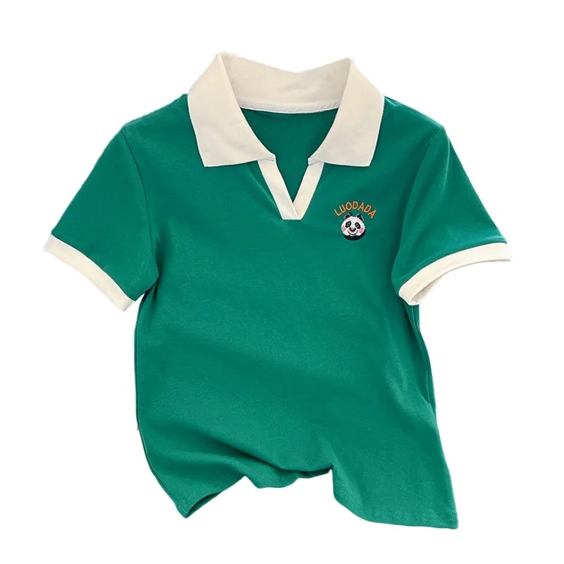 

Женский Летний Тонкий Топ с коротким рукавом и воротником-поло