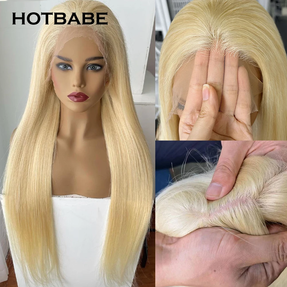 Full Lace Human Hair Wigs For Women Blonde Straight HD Transparent Lace Wigs Preplucked 180 Density Remy Hair HOTBABE 613,human hair wig