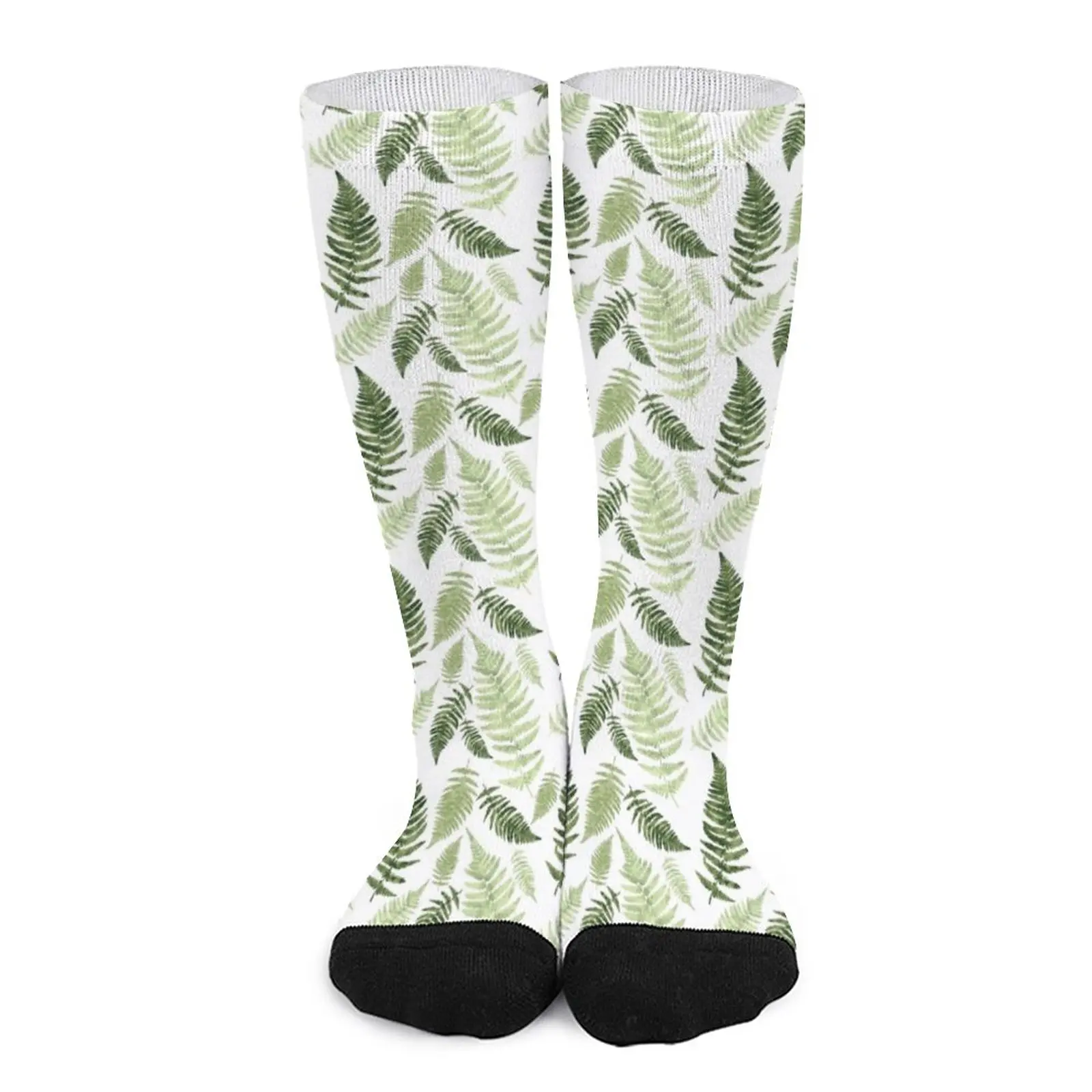 Green Ferns on White Socks basketball socks new in Men's socks Womens socks hockey