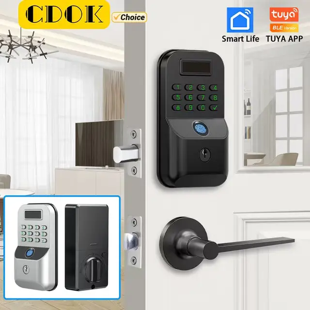 CDOK K9F fingerprint lock, Tuya version, fingerprint password APP unlocking, support remote password, black / silver 1