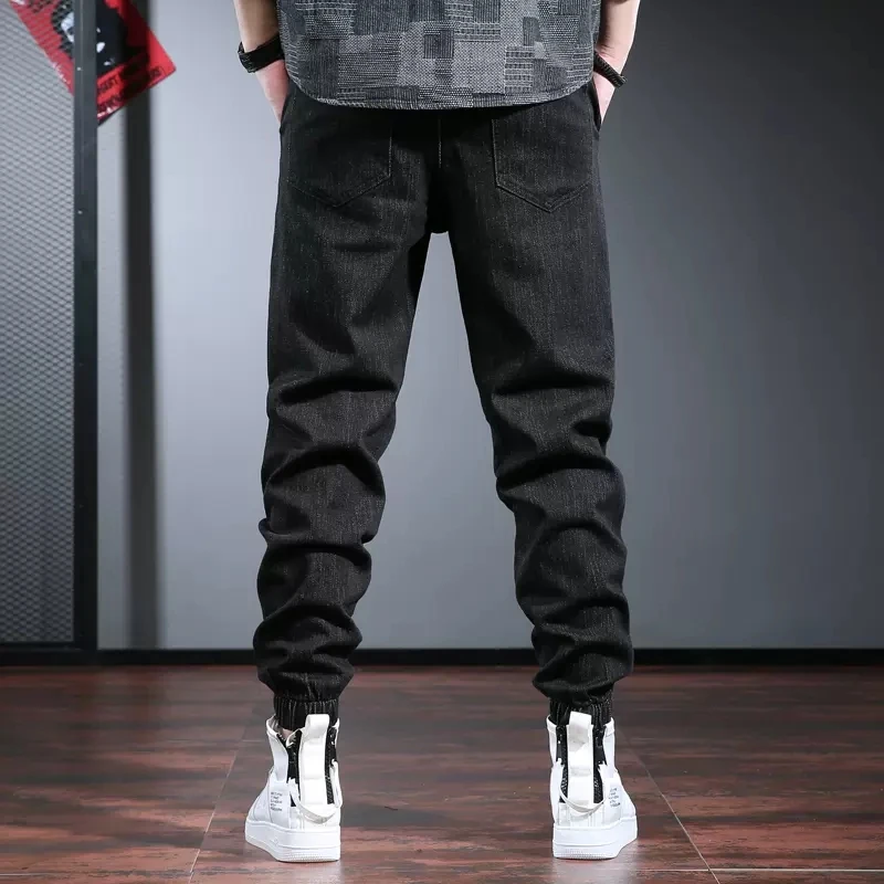 Men's Black Cargo Pants Jeans Fashion Baggy Harem Pants Autumn Winter Streetwear Casual Elastic Waist Denim Trousers CP2090
