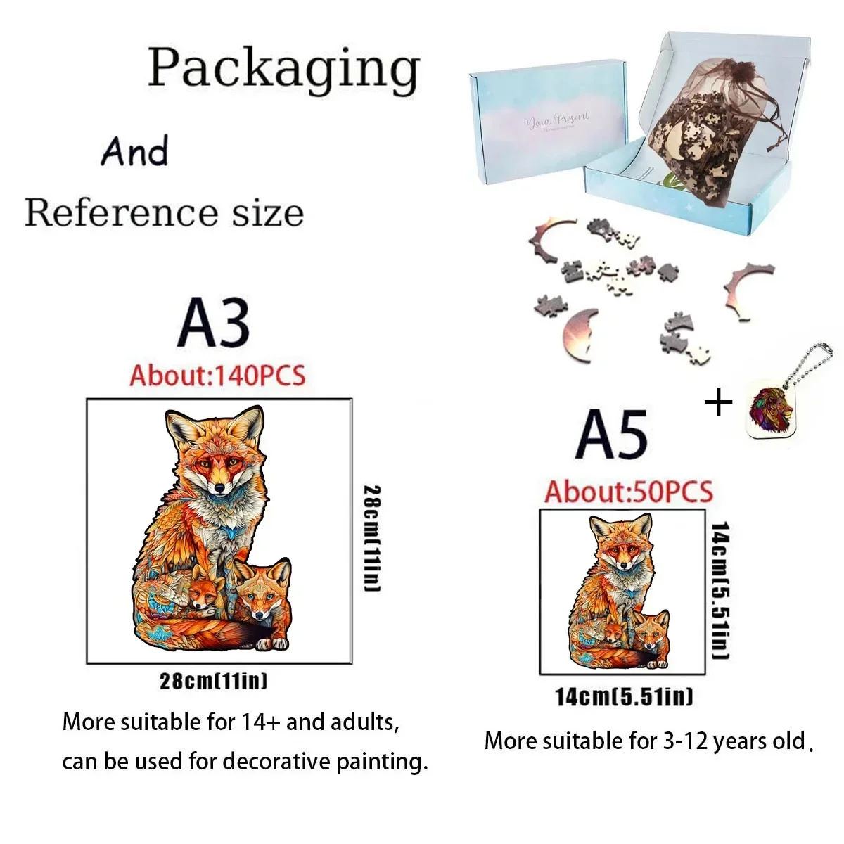 Color Fox Animal Wooden Puzzle DIY Crafts Jigsaw Educational Gift Wood Toys Family Interactive Game Brain Trainer Montessori Toy 2