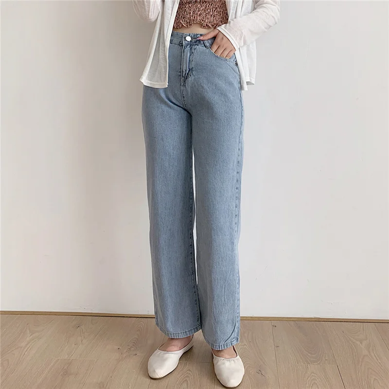 Female Fashion Vintage Harajuku Loose Casual Denim Pants 2021 Spring Wide Leg Jeans for Women Autumn Street High Waist Trousers street fashion demin pants women flame stitching contrast high waist casual straight jeans fashion 2021 spring autumn indie new