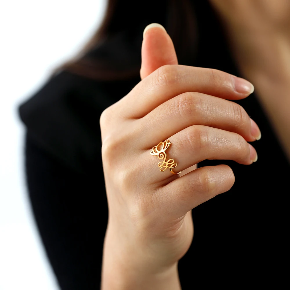 Dawapara Buddhismus om unalome Symbol Frauen Ring spirituelle Lotusblume Eheringe Edelstahl Sanskrit Schmuck Yoga Geschenke – Detail 13