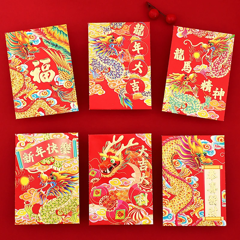 

6PCS Chinese New Year Red Packet 2024 Year Of The Dragon Red Envelopes Lucky Money Bag Gift Envelopes Red Packet