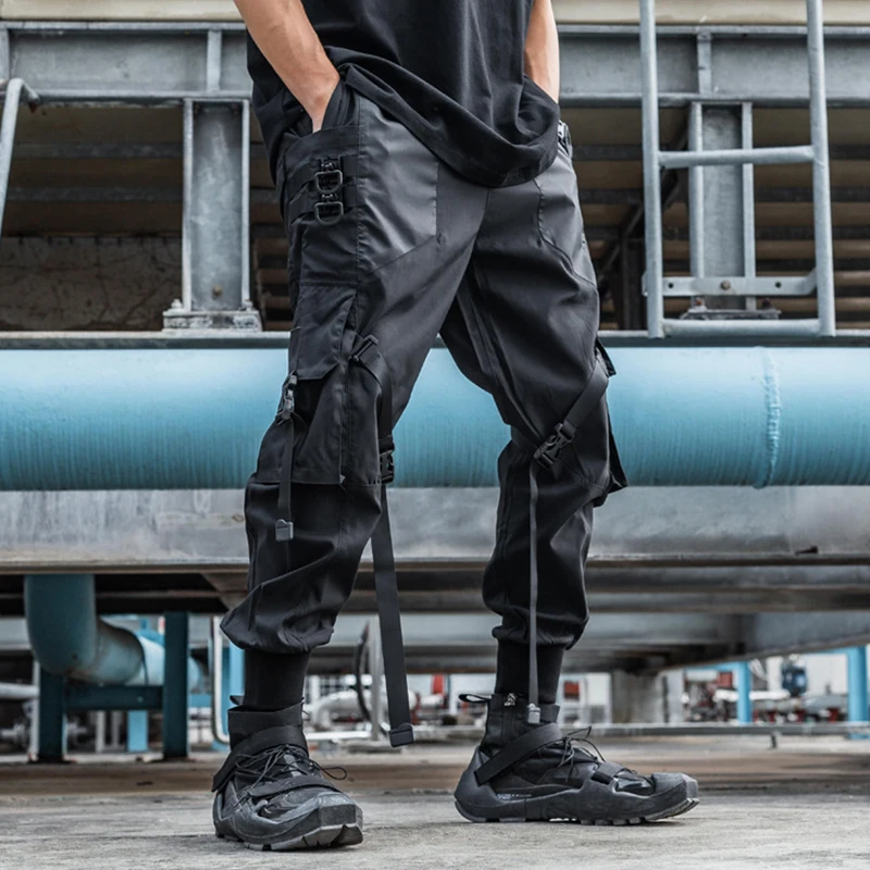 

Unisex Tactical Functional Cargo Pants Joggers Trousers Men's Clothes Harajuku HipHop Streetwear Ribbons Multi-pocket Black