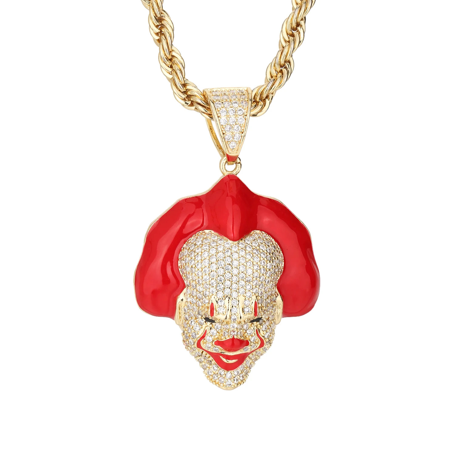 

New European and American Funny Christmas Classic Dressing V Stranger Joker Micro Set Zircon Trendy Hip Hop Pendant Necklace