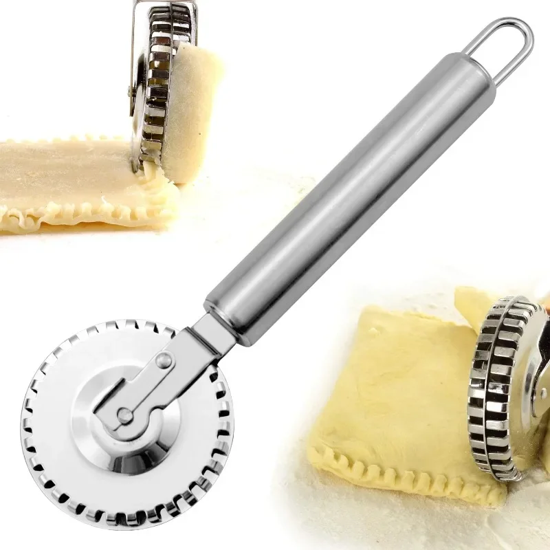 Stainless steel pastry roller edge sealing embossing knife, pie filling dumpling fancy double-sided rolling lace cutting knife