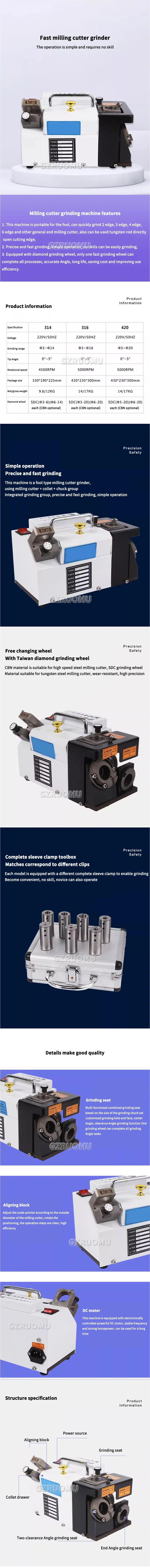 110V/220V 300W GD-314 Portable Milling Cutter Grinder Carbide Tools 3-14mm Drill