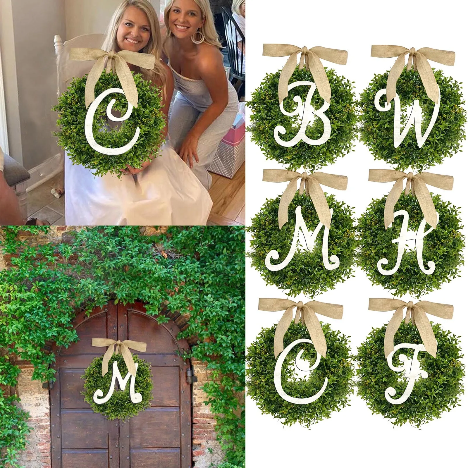 

1PC Unique Last Name Year Round Front Door Wreath With Bow Welcome Sign Garland Creative 26 Letter Farmhouse Gnome Fall Wreath